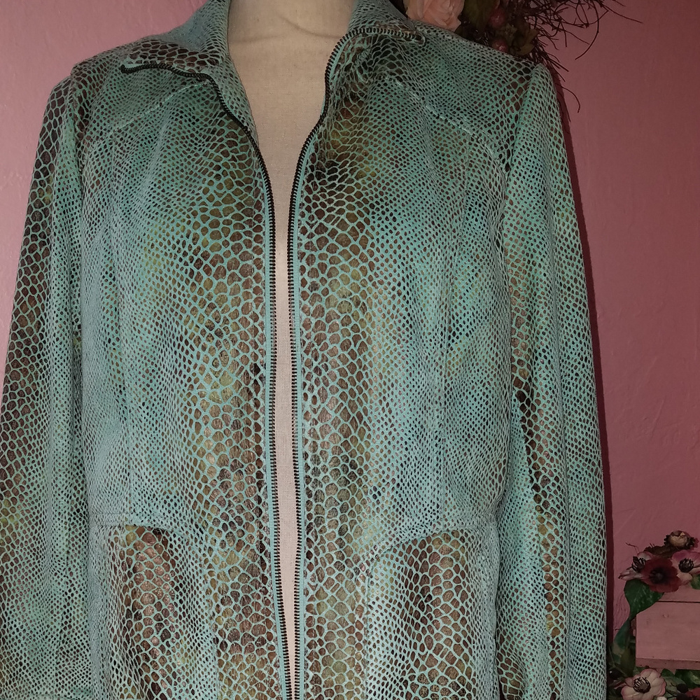 Dialogue Snake Skin Print Jacket Turquoise/Brown